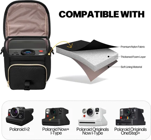 Miniatura 3 de Bolsa bandolera para cámara compatible con Polaroid Now 2ª/3ª cámara instantánea, bolsa cruzada con correa ajustable, color negro