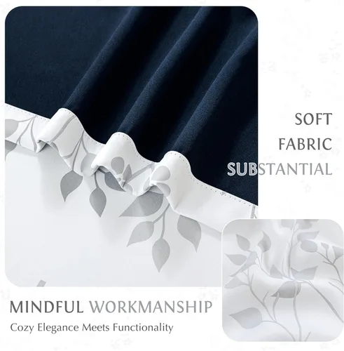 Miniatura 7 de Beauoop Cortinas Florales 100% Opacas de 54 Pulgadas de Largo, 2 Paneles para Dormitorio, Sala de Estar, Azul Gris y Blanco con Patrón de Flores