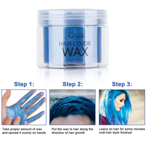Miniatura 3 de Cera temporal para el cabello, color azul, cera de pintura de tinte para el cabello de Magic Master Keratin natural, lavable y temporal para niños