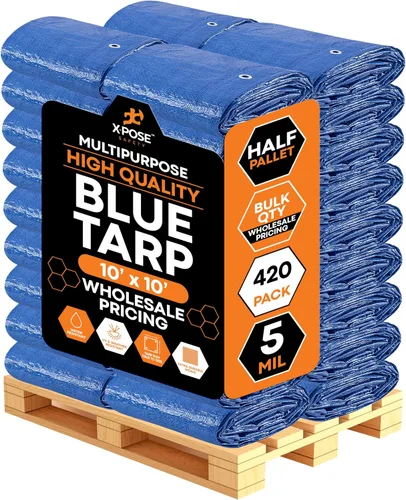 Better - Lona de polietileno azul de 10 x 10 pies, media paleta (paquete de 420), funda protectora multiusos, ligera, duradera, impermeable,