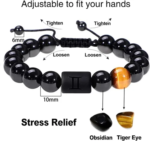 Miniatura 66 de SUMMER LOVE Father's Day Gifts Zodiac Bracelet for Men Women 10mm Natural Black Onyx Stone Star Sign Constellation Beaded Protection Bracelet