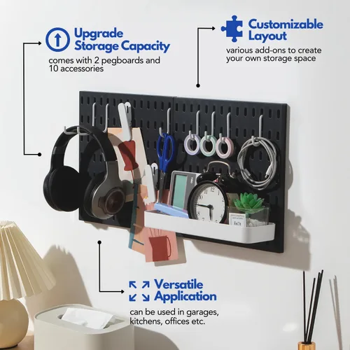 Miniatura 2 de Keepo - Juego de combinación de tableros de clavijas y accesorios modulares para colgar en pared, para organizador de pared, organización de Negro