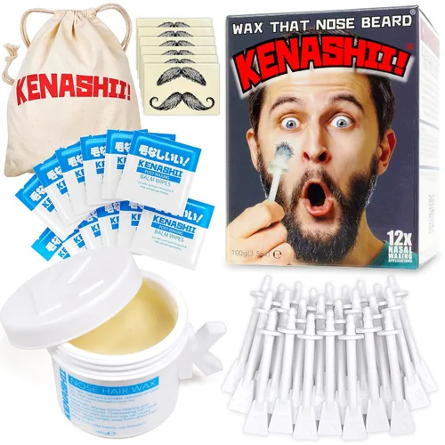 KENASHII Kit de cera nasal | 100 g de cera, 24 aplicadores | Kit de depilación para hombres y mujeres | Incluye toallitas bálsamo y protectores de