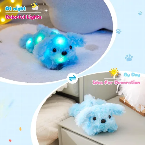 Miniatura 3 de WEWILL Cachorro azul iluminado de 10 pulgadas con luz LED con luz nocturna colorida, juguete de peluche suave, regalo para niños en Navidad