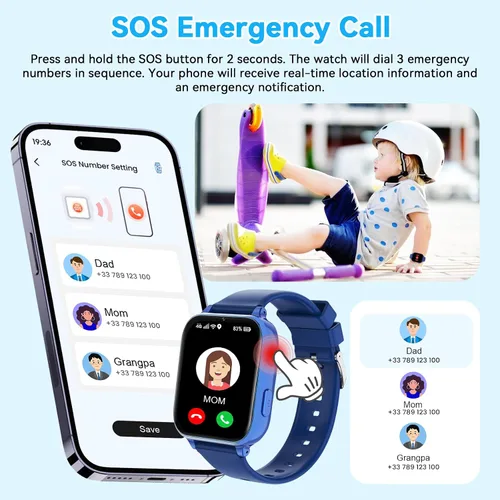 Miniatura 6 de Reloj inteligente 4G para niños, reloj inteligente para niños y niñas de 4 a 12 años con llamadas, SOS, controles parentales, juegos, cámara