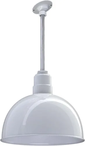Miniatura 64 de Steel Lighting Co. Colgante de cuenco rosa Lámpara montada en el techo Cúpula de 15 pulgadas vástago de 12 pulgadas Estilo granero de acero