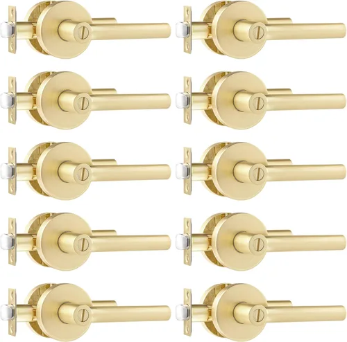 Miniatura 32 de Leydebong Paquete de 1 manija de puerta de entrada resistente dorada (para oficina y puerta delantera) reversible para lado derecho e izquierdo