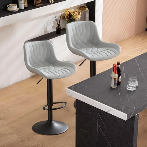 Juego de 2 taburetes de bar modernos y giratorios ajustables con respaldo, asientos acolchados de piel sintética, sillas de isla de cocina para Gris