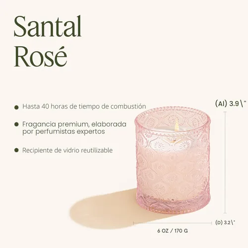 Miniatura 4 de LA JOLIE MUSE - Vela perfumada de Santal Rose – Azafrán, Rosa y Cuero 6 onzas de cera de soja natural 40 horas de combustión limpia Lista