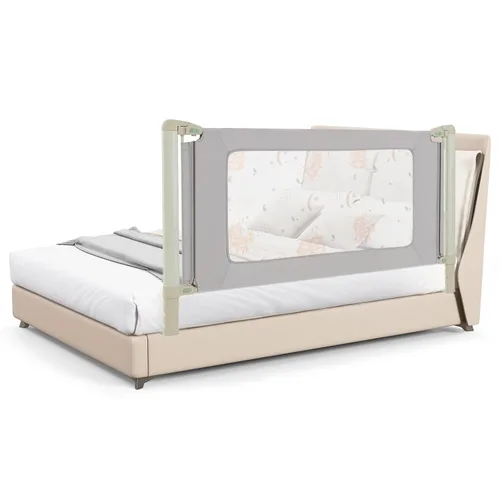 Miniatura 10 de BABY JOY Rieles de cama para niños pequeños, 70 pulgadas extra largas, protección de riel para niños de altura ajustable con doble bloqueo de Gris