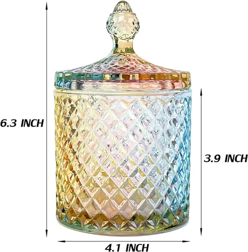 Miniatura 2 de Tarro de almacenamiento de barril de caramelo de cristal colorido tarro de almacenamiento de galletas de lujo en relieve bote de buffet con tapas