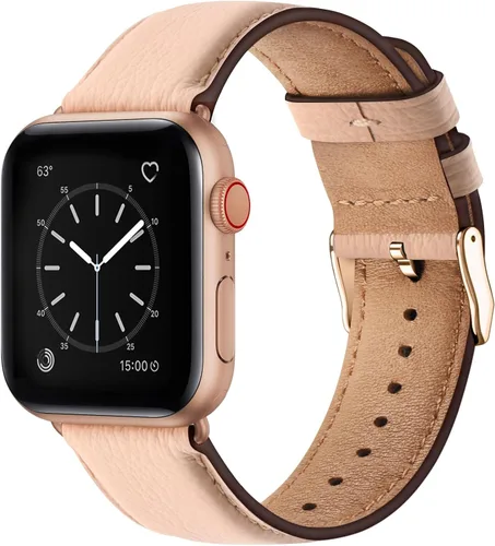 Miniatura 34 de SUNFWR Correas de cuero compatibles con Apple Watch de 1.61, 1.57, 1.5 pulgadas para hombres y mujeres, correa de repuesto de cuero genuino de grano