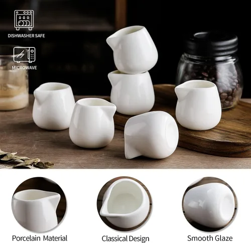 Miniatura 4 de Jarras de crema de cerámica de 3 onzas, mini jarra de crema, cremas clásicas de porcelana blanca para café, té, leche, mermelada, salsas, paquete