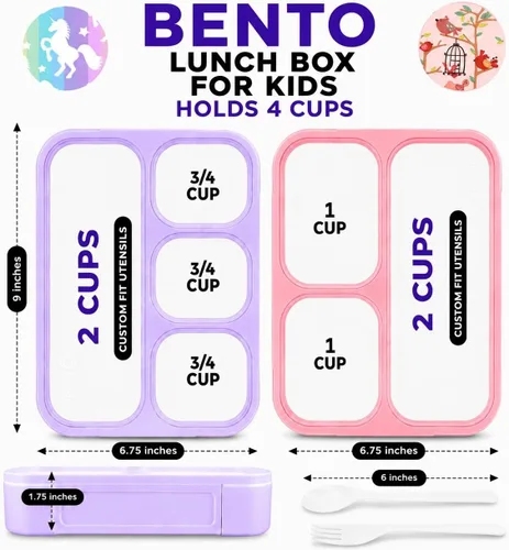 Miniatura 2 de kinsho Bento-Box Lonchera para Niños y Niñas, Recipientes de Comida y Aperitivos para Guardería de Niños Pequeños, Escuela, Viajes, Loncheras Para