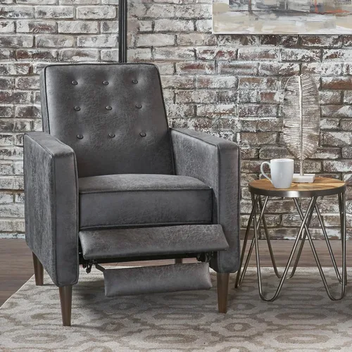 Miniatura 4 de GDFStudio Macedonia - Sillón reclinable de tela con respaldo copetudo, moderno Pizarra / Espresso oscuro