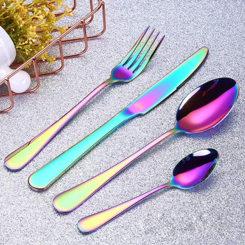 Miniatura 10 de 4pcs Set Cutlery Dinnerware 304 Stainless Steel Flatware Set Tableware Dinner Spoon Fork Knife Flatware Serving Sets (Black)