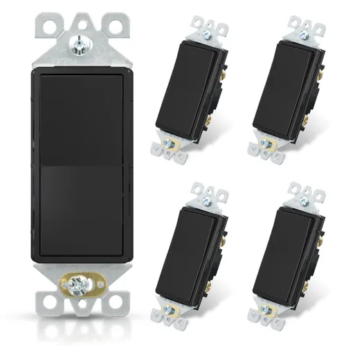 Miniatura 9 de ELEGRP Interruptor de luz decorativo de un solo polo con placa sin tornillos, 15 A 120-277 V, reemplazo del interruptor basculante de paleta