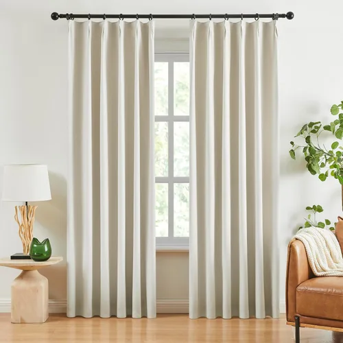 Miniatura 13 de Jubilantex Cortinas opacas plisadas negras de 63 pulgadas, cortinas de lino sintético para dormitorio, sala de estar, casa rural, juego de cortinas