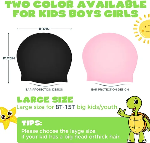 Miniatura 7 de Gorro de natación extra grande para niños, de silicona, para cabello largo/corto y trenzas/rastas, niñas y niños de 6 a 14 años