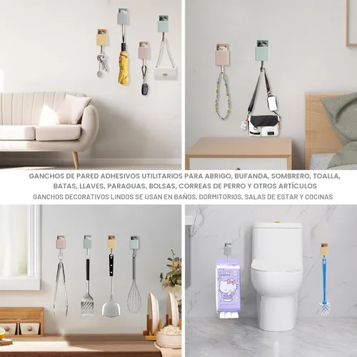 Miniatura 2 de 4 ganchos de toalla autoadhesivos para baños, ganchos de pared resistentes para colgar abrigos, toallas, bufandas, sombreros, batas, llaves, ganchos