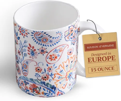 Miniatura 102 de Maison d' Hermine Taza de café con asas, tazas de porcelana fina de hueso, paquete de dos tazas de té para bebidas calientes, capuchino, latte, 015
