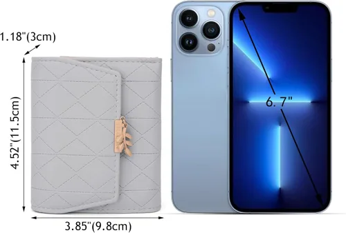 Miniatura 74 de UTO - Cartera pequeña RFID de piel sintética con dije de hoja, cierre de cremallera y tarjetero.