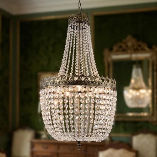 Maxax 5 luces de araña de cristal, colgante de vestíbulo ajustable del país del imperio francés, 34.2 pulgadas de alto x 19.6 pulgadas de ancho,