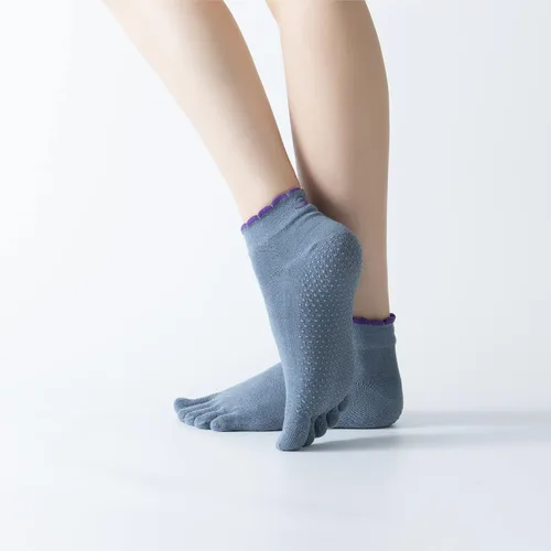 Miniatura 60 de Calcetines de yoga con dedos de pilates con empuñaduras para mujer, antideslizantes, acolchados, florales, calcetines tobilleros para baile de ballet
