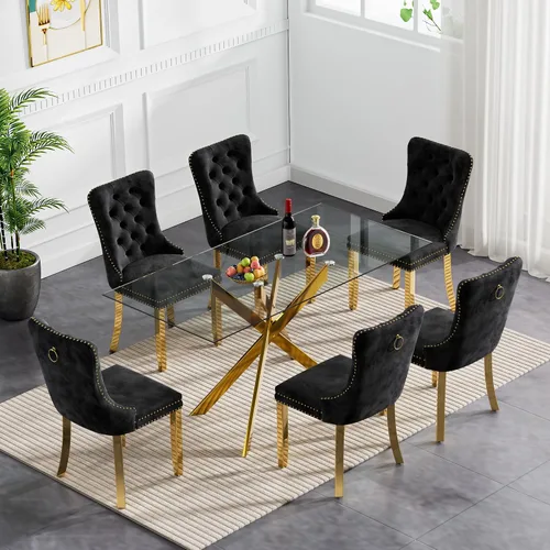 Miniatura 81 de Juego de 4 mesas de comedor de cristal para 4, juego de 4 mesas y sillas de cocina modernas, juego de mesa de comedor de cocina de 5 piezas con mesa