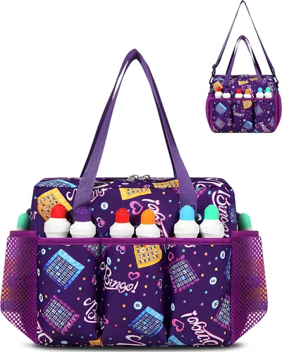 Miniatura 11 de Bolsa de Bingo con Bolsillos para Marcadores Casino Accesorios de Juego de Bingo para Adultos Mayores Negro