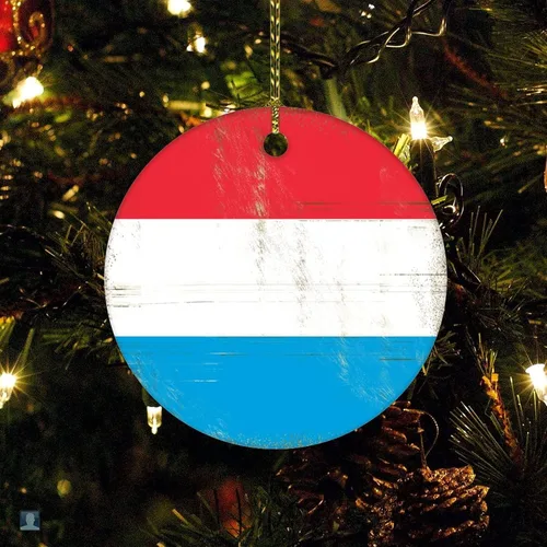 Adorno de Navidad de la bandera de Luxemburgo de porcelana de doble cara de 3 pulgadas, decoración de árbol de Navidad, círculo plano, adorno de