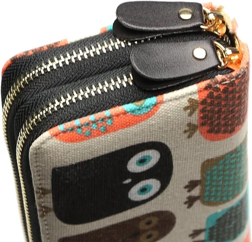 Miniatura 5 de LATH.PIN Cartera con cremallera para mujer, diseño de búho, monedero de lona con bolsillo para monedas y correa, Cute Owl, Cartera Rfid