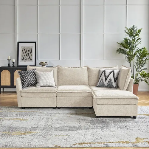 Miniatura 20 de HULALA HOME Sofá seccional modular, sofá grande en forma de U de 8 asientos con otomano de almacenamiento, sofá cómodo de chenilla con asiento