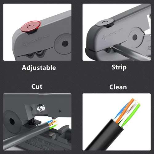 Miniatura 7 de Yankok [Herramienta de corte y pelado de cables S501B] Gris con profundidad de hoja ajustable para UTP, FTP, STP, CAT5/5e CAT6/6a Ethernet, cables
