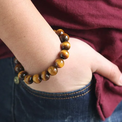 Miniatura 5 de Jewever Pulsera de ojo de tigre natural para hombres y mujeres, cuentas de piedra natural elástica de 0.47 pulgadas (0.472 in), unisex