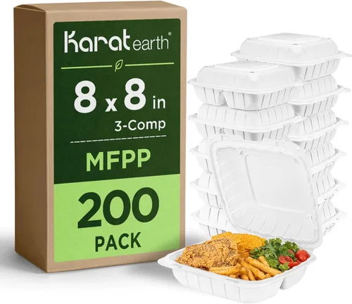 Miniatura 2 de KARAT EARTH Clamshell - Recipientes para alimentos para llevar [6"x6" - 400 unidades] Recipientes para llevar Aptos para microondas, seguros