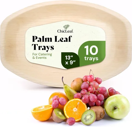Miniatura 10 de Chic Leaf Bandejas compostables para servir de hoja de palma, platos desechables rectangulares de 10 x 14 pulgadas para embutidos, fiestas