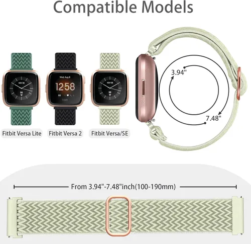 Miniatura 3 de Pack de 6 bandas de nailon compatibles con Fitbit Versa, banda de reemplazo suave, elástica, ajustable y elegante, adecuada para hombres y mujeres