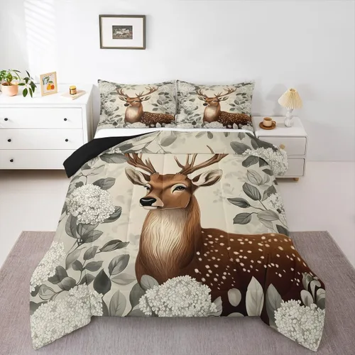Miniatura 10 de Erosebridal Juego de edredón rústico de ciervos para niños, adolescentes y adultos, juego de ropa de cama tamaño individual con temática de caza
