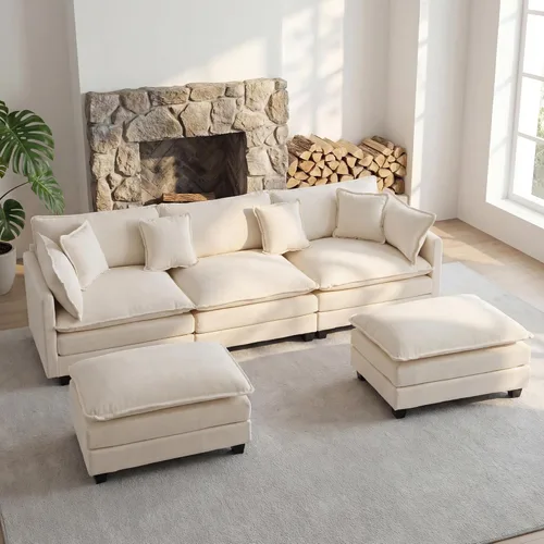 Miniatura 23 de Sofá seccional, cómodo sofá modular de nube, sofá modular de asiento profundo, sofá moderno en la nube, sofás modulares para sala de estar, Beige