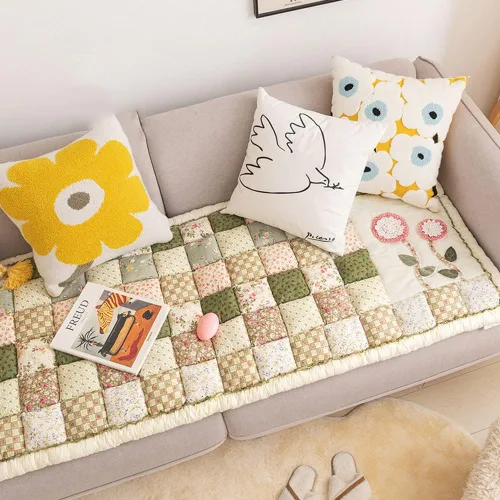 Miniatura 4 de vctops Funda de sofá bohemia de algodón acolchada de algodón con estampado floral, funda para sofá seccional, antideslizante, suave, protector