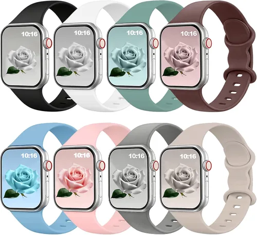 Miniatura 9 de Brigtlaiff - Paquete de 8 bandas compatibles con Apple Watch de 38, 40, 41, 42, 44, 45, 46 y 49 mm, unisex, correa deportiva de silicona suave