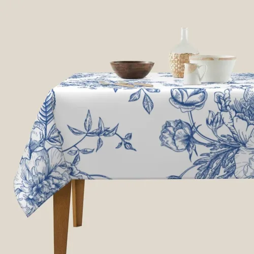 Miniatura 4 de BETGINY - Mantel cuadrado floral azul de 54 x 54 pulgadas, mantel decorativo de estilo chinoiserie con flores, tela rústica lavable para granja