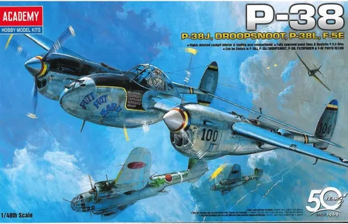 Academy #12282 P-38 Kit de modelo de plástico Lightning, escala 1/48