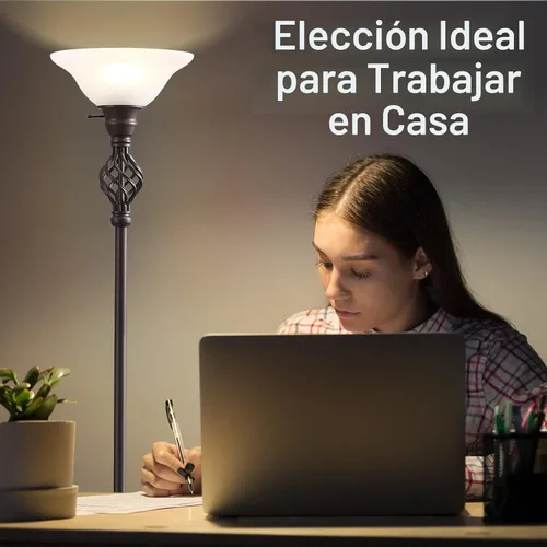 Miniatura 2 de Torchiere - Lámpara de pie para sala de estar, luz LED de lectura de pie para dormitorio con pantalla de vidrio para sala de estar, esquina