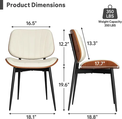Miniatura 2 de Silla de comedor, sillas de comedor modernas de mediados de siglo, sillas de cocina tapizadas de piel sintética con respaldo de madera curvada