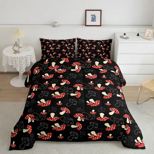 Miniatura 13 de Feelyou Lindo juego de edredón decorativo de hongos para niños, edredón de hongos de dibujos animados para niños y adolescentes, juego de ropa