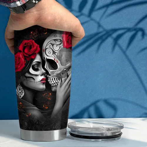 Miniatura 5 de SANDJEST Vaso Térmico para Parejas de 20oz Regalos para Esposa Esposo Calavera Parejas Vasos Térmicos de Acero Inoxidable Taza de Viaje para Café