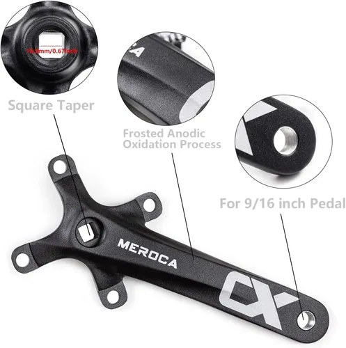 Miniatura 2 de Cyclon Single Speed Square Taper Crankset, 170mm Mountain Bike Crankset with 104BCD 32T/34T/36T/38T/40T/42T Narrow Wide Tooth Round Black Chainring