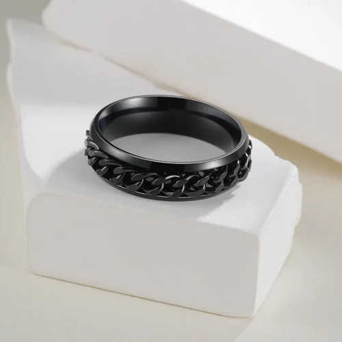 Miniatura 144 de Anillos giratorios para la ansiedad para hombre, anillos clásicos de cadena para mujeres y adultos, anillo de acero de titanio